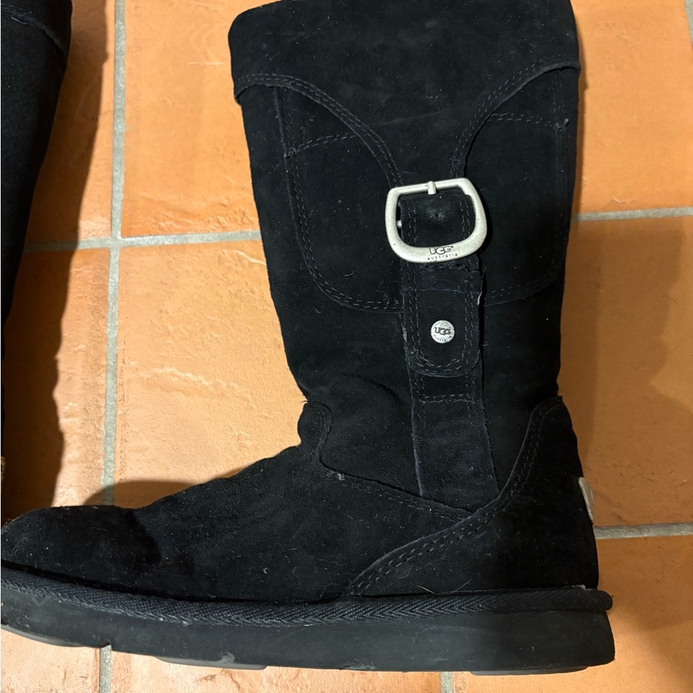 UGG- Black Suede Boots with Buckle